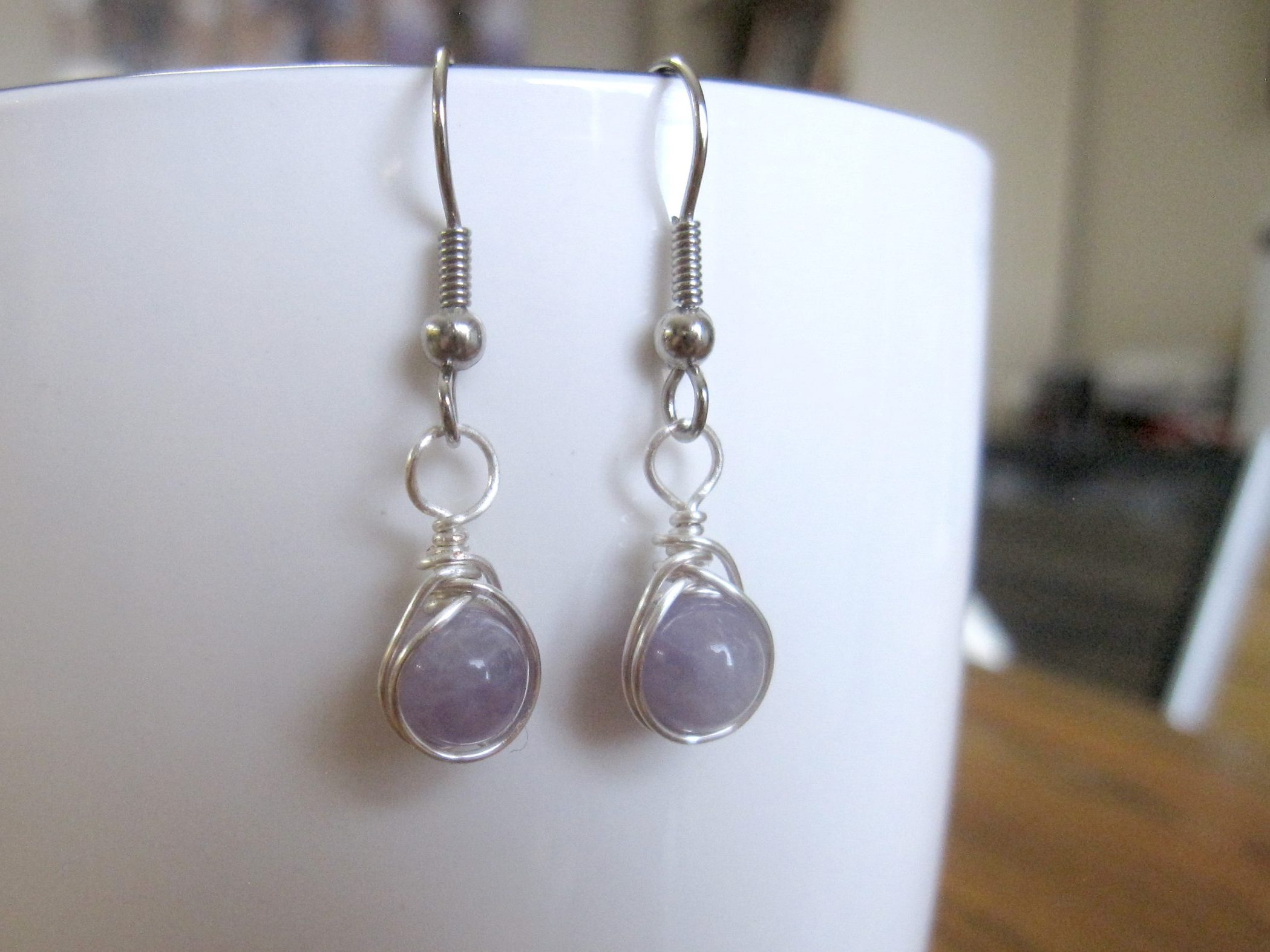 Small Amethyst and Silver Earrings with Surgical Steel Earwires Small Amethyst and Silver Earrings with Surgical Steel Earwires