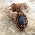 Small Blue Stone Pendant Wrapped in Oxidized Copper Wire Weaving with a Matching Copper Necklace