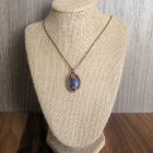 Small Blue Stone Pendant Wrapped in Oxidized Copper Wire Weaving with a Matching Copper Necklace