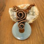 Blue Quartz Donut Pendant Wrapped in Oxidized Copper Wire Weaving with a Matching Copper Necklace