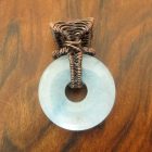 Blue Quartz Donut Pendant Wrapped in Oxidized Copper Wire Weaving with a Matching Copper Necklace
