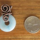 Blue Quartz Donut Pendant Wrapped in Oxidized Copper Wire Weaving with a Matching Copper Necklace