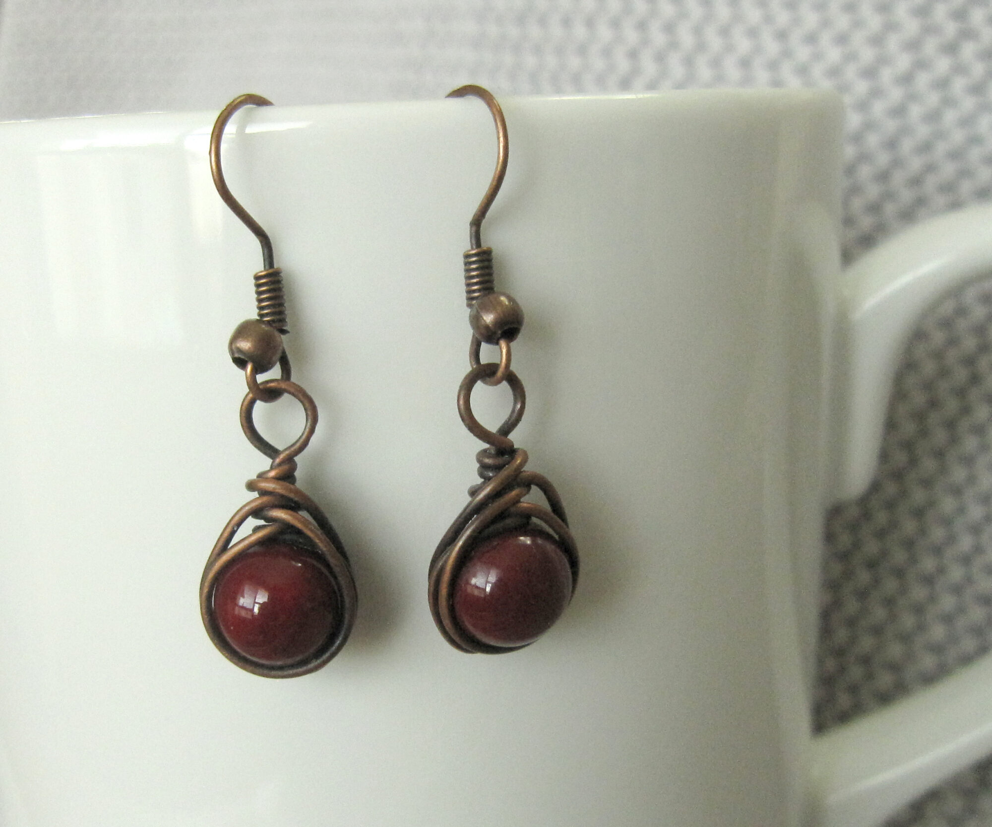 Copper and Red Agate Earrings