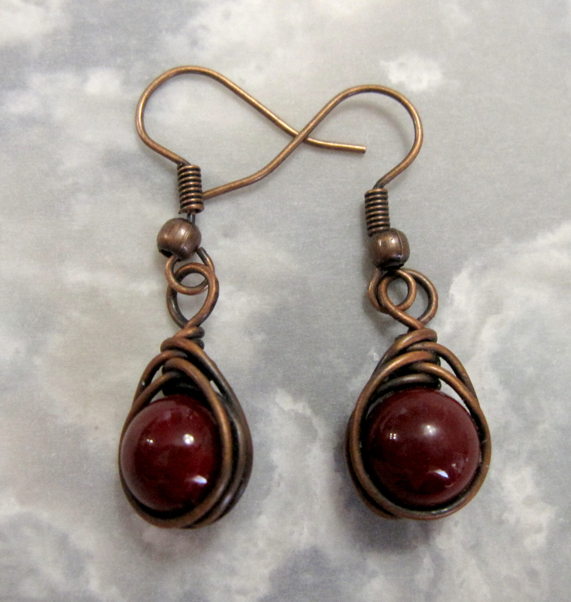 Copper and Red Agate Earrings
