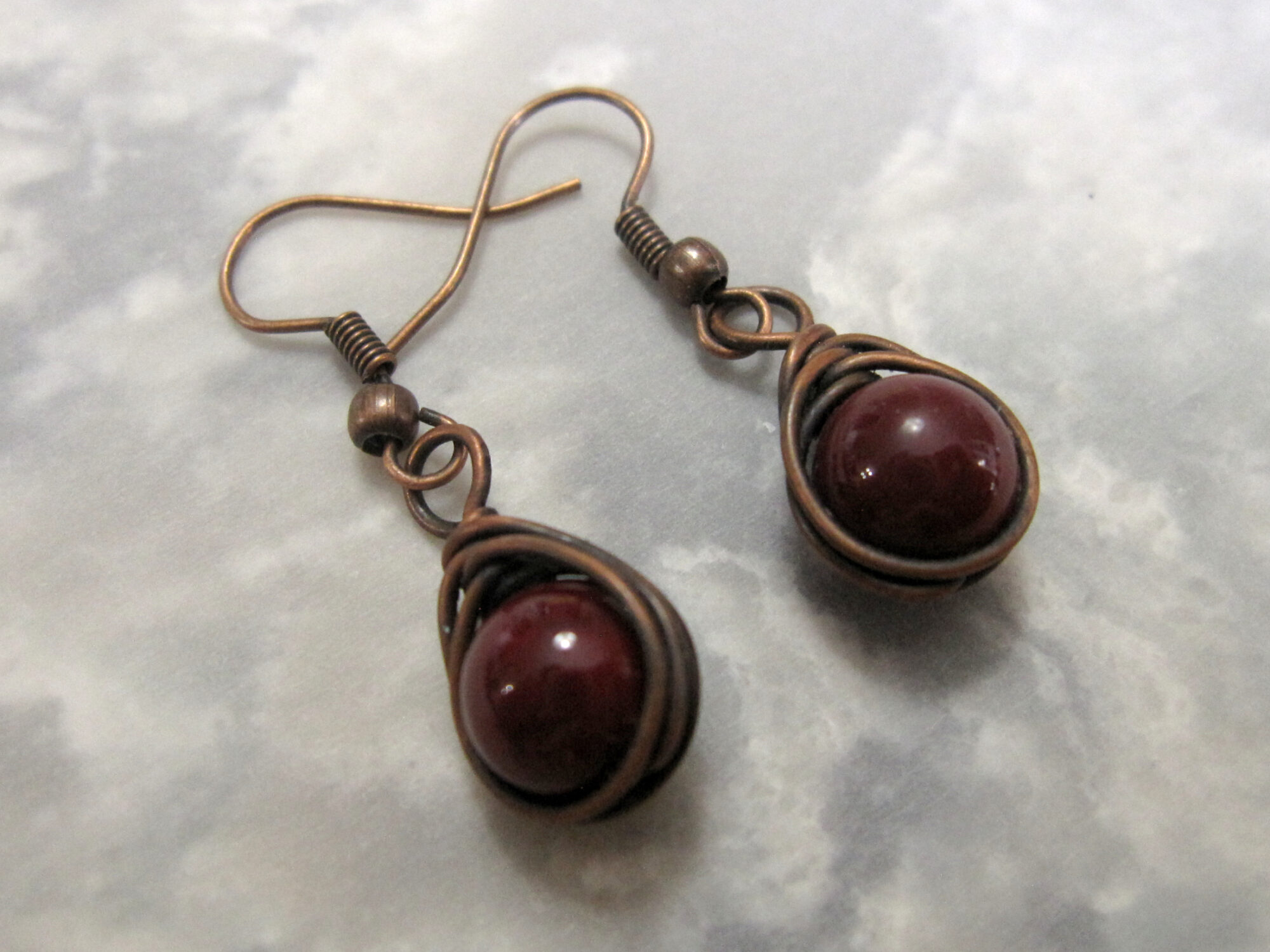Copper and Red Agate Earrings