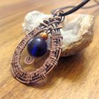 Hammered Copper Wire Wrapped Pendant with Cobalt Blue Glass Bead