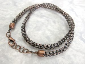 Viking Knit Chain Necklace in Antiqued Copper, 18" Long with Lobster Catch