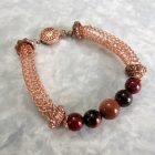 Tarnish Resistant Copper with Red Agate, Red Tiger's Eye and Goldstone Beads, Finished with a Round Filigree Catch