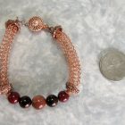 Tarnish Resistant Copper with Red Agate, Red Tiger's Eye and Goldstone Beads, Finished with a Round Filigree Catch