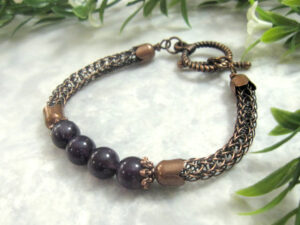 Amethyst and Copper Viking Knit Bracelet